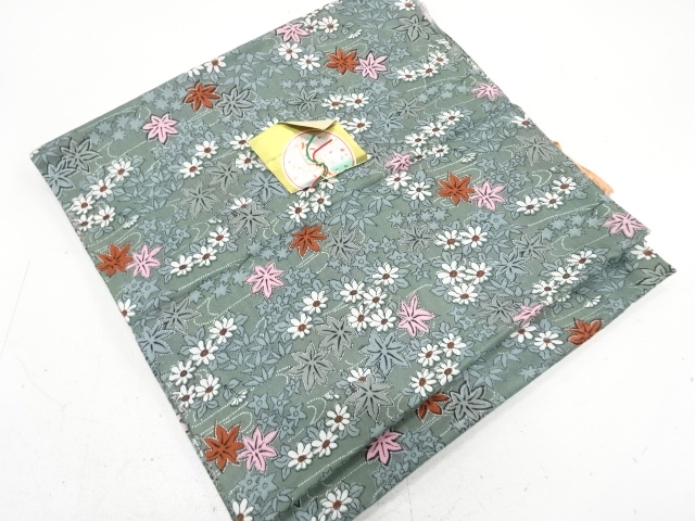 JAPANESE KIMONO / ANTIQUE BOLT FOR HAORI / STREAM & FLORAL PLANTS